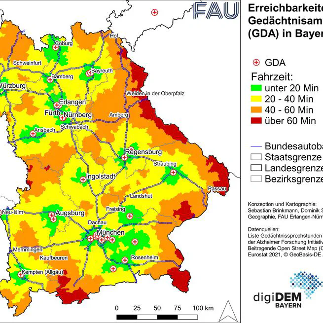 Räumliche Erreichbarkeit von Gedächtnisambulanzen – Eine geographische Analyse im Rahmen von digiDEM Bayern